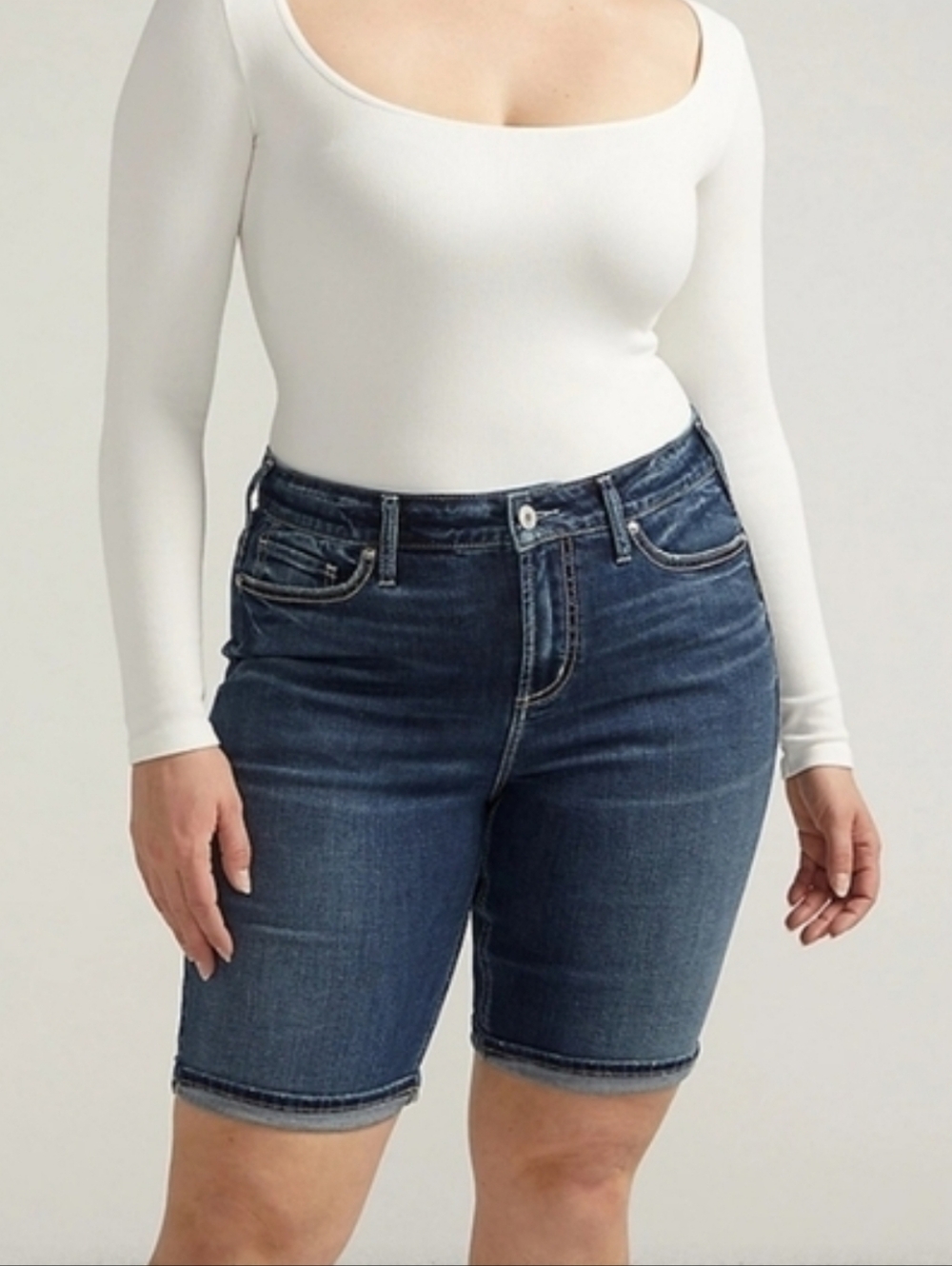 NWT Silver Suki Women's Curvy Fit Mid Waist Bermuda Denim Shorts Size 22W